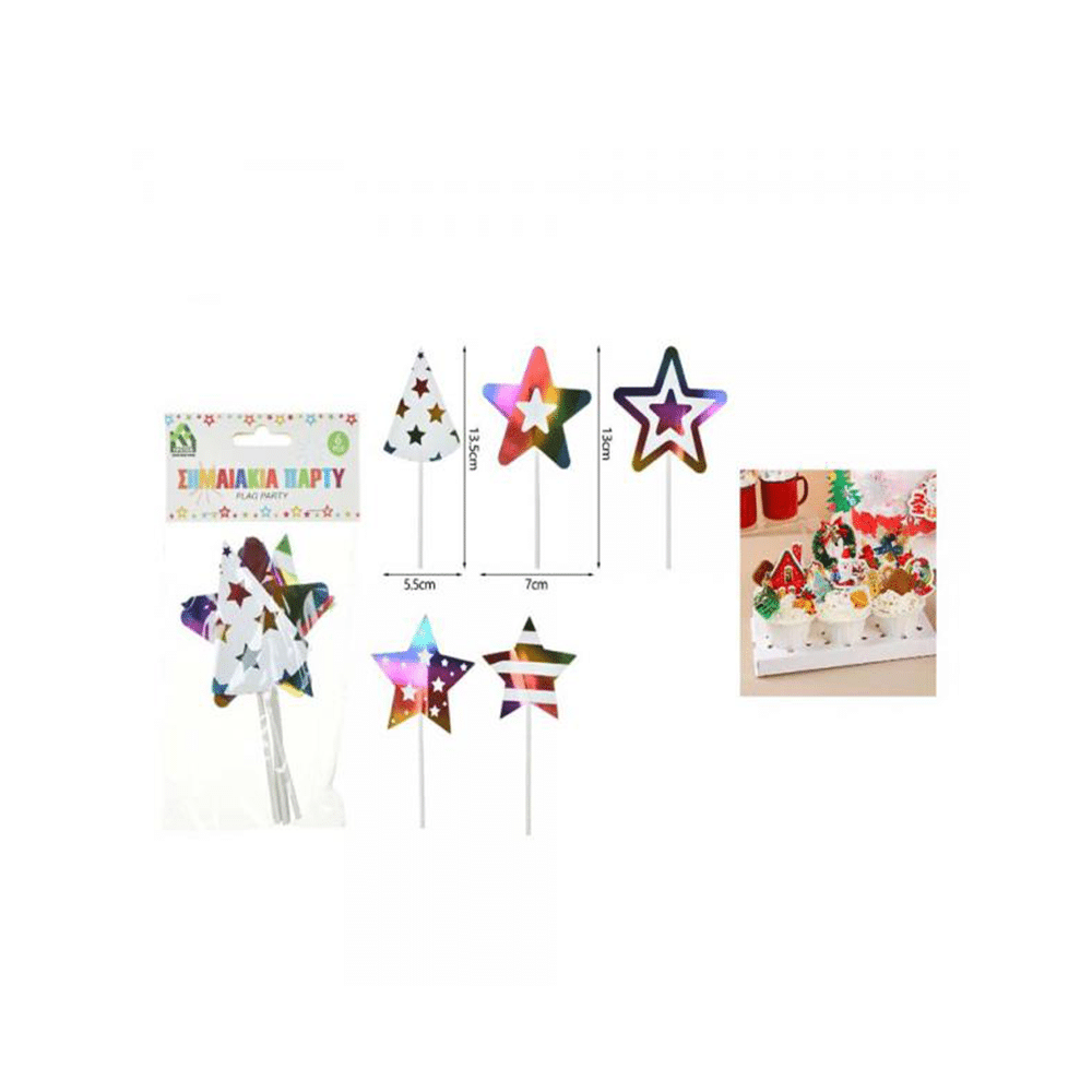 Διακοσμητικα Τουρτας Αστερακια Ιριδιζον 6Pcs